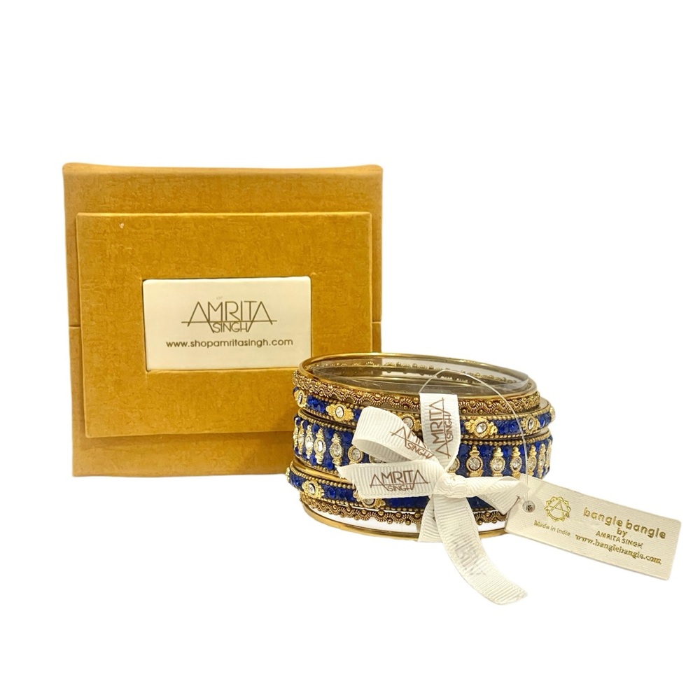 AMRITA SINGH Glitzy Bangle Set Gold-tone brass and Austrian Size 8 with Gift Box